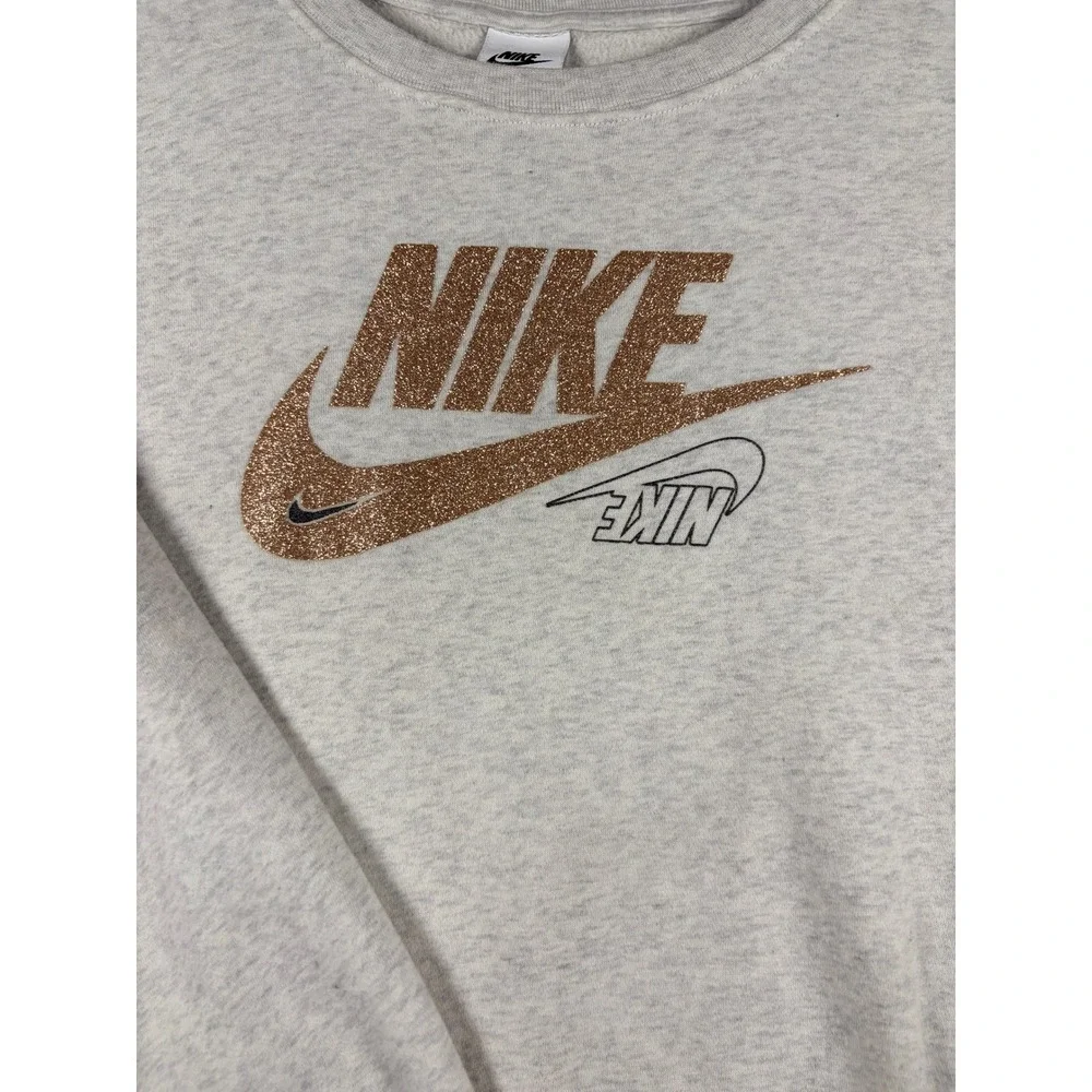 Nike Sweatshirt Size M Grey Glitter Logo Fleece Pullover DO6202-051